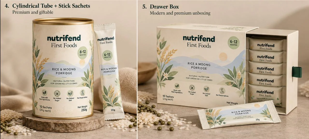 First Foods · tubes, sachets & drawer boxes